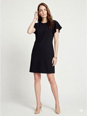 Ann Taylor Black Sheath Dress V-Back Flutter Sleeves Cape NEW